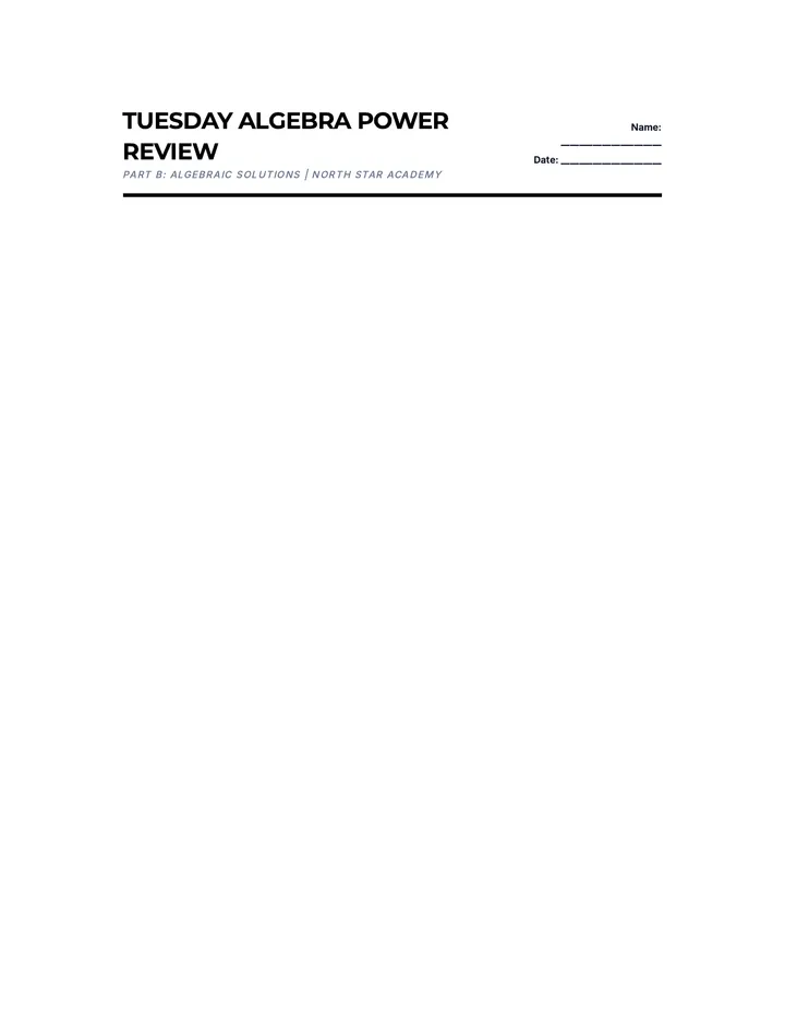 Tuesday Algebra Power Review Worksheet