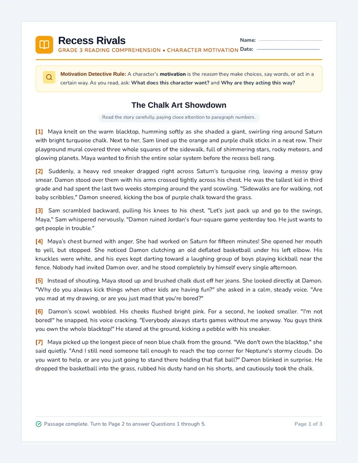 Recess Rivals Comprehension Worksheet