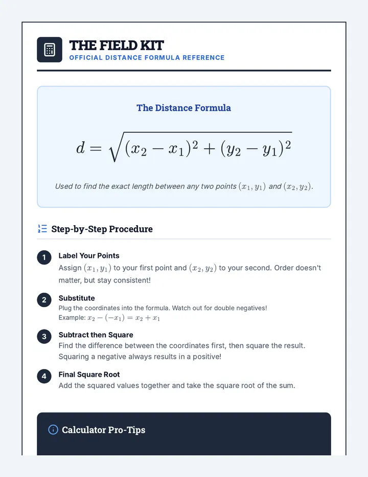 Distance Formula Reference Sheet