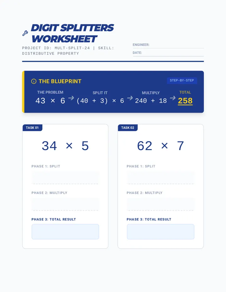 Digit Splitters Worksheet