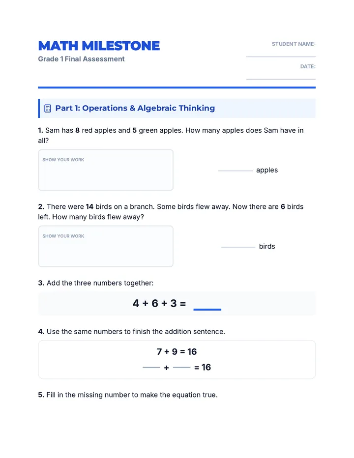 Math Milestone Student Assessment Updated