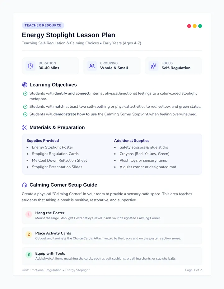 Stoplight Feelings Teacher Guide