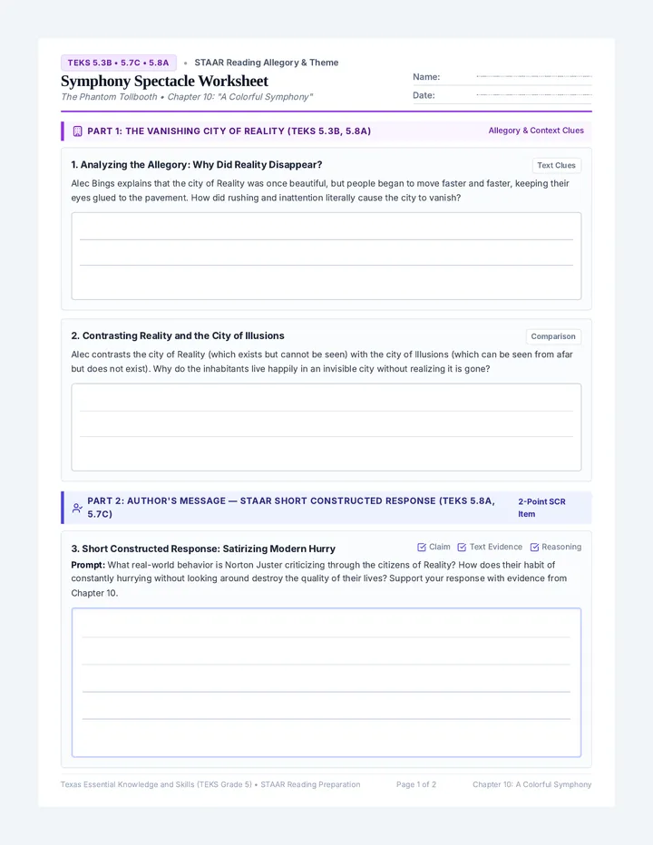 Symphony Spectacle Worksheet