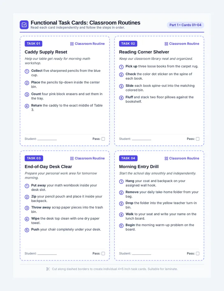 Direction Cards Task Cards