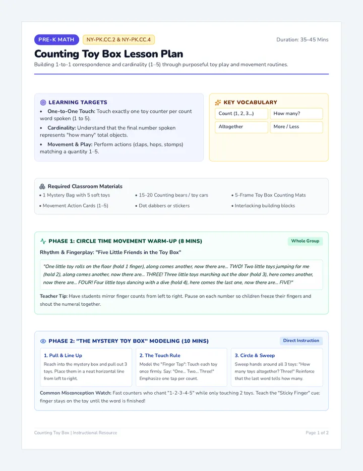 Toy Box Counting Lesson Plan
