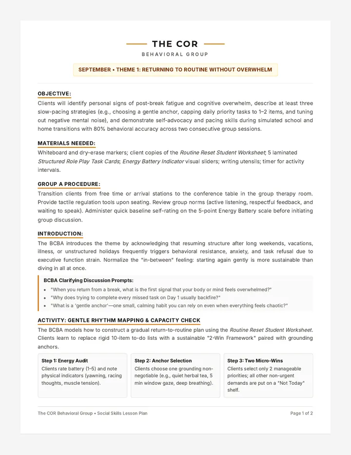Routine Reset Lesson Plan