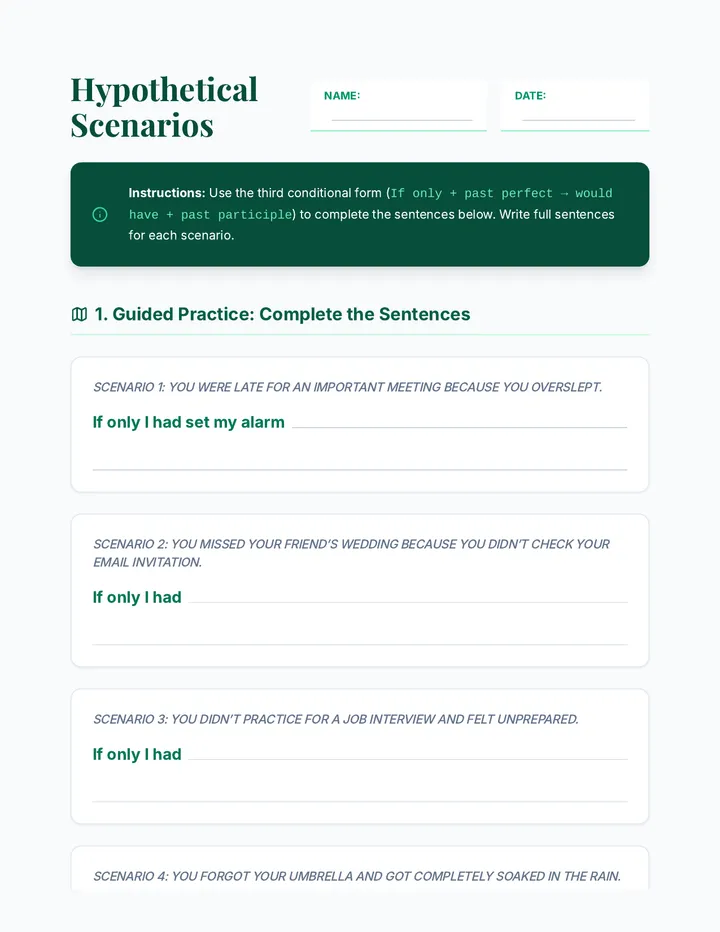 Hypothetical Scenarios Worksheet
