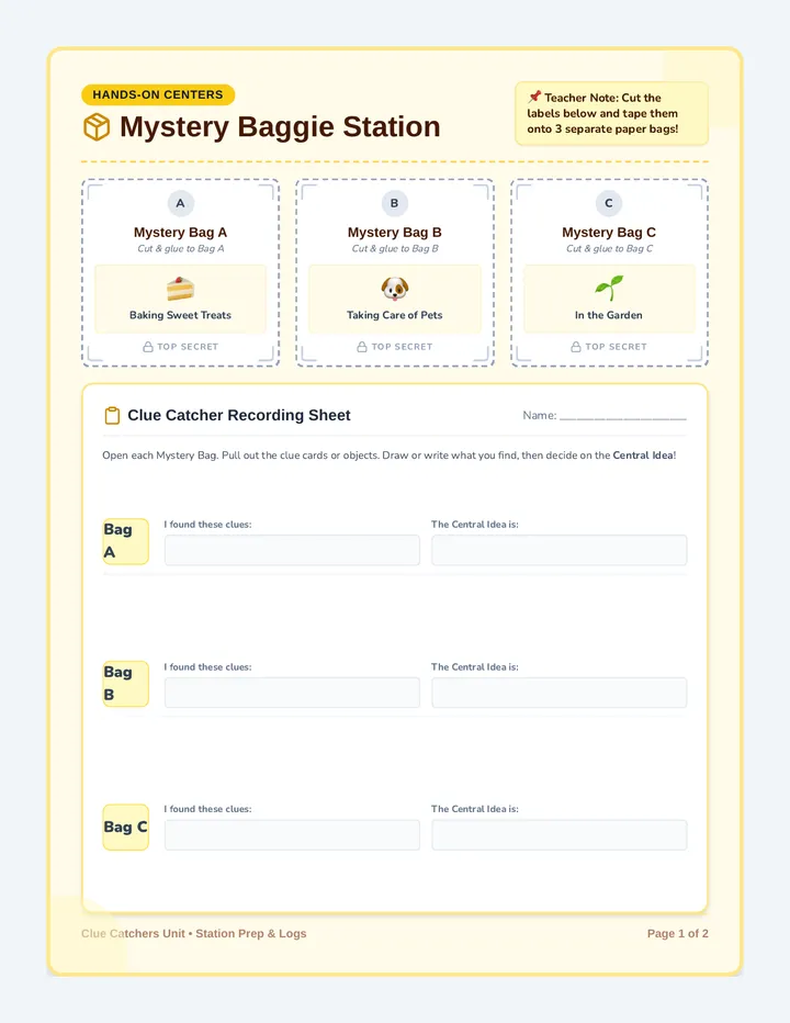Mystery Bag Center Activity