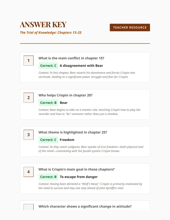 Crispin Quiz Answer Key