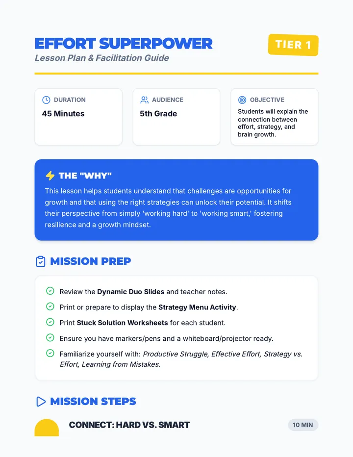 Effort Superpower Lesson Plan