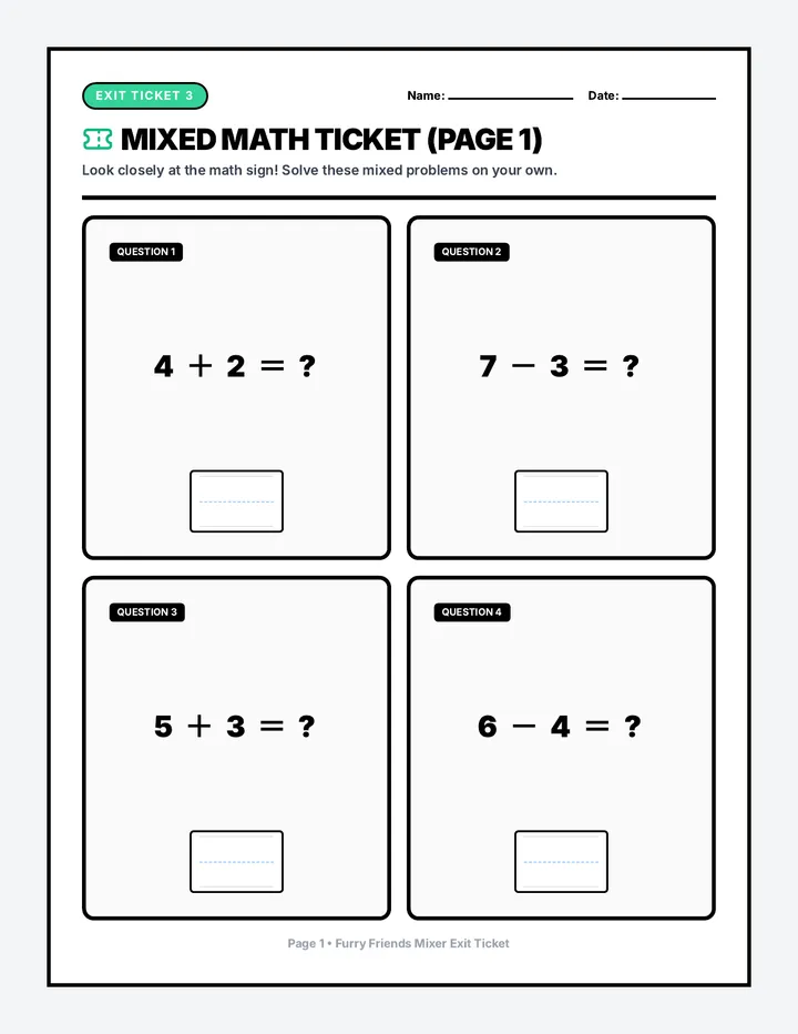 Furry Friends Mixer Exit Ticket