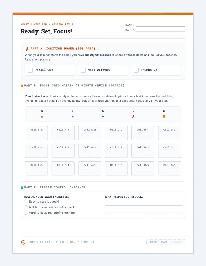 Ready Set Focus Worksheet
