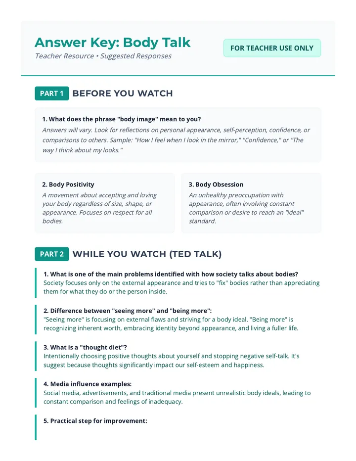 Body Talk Answer Key