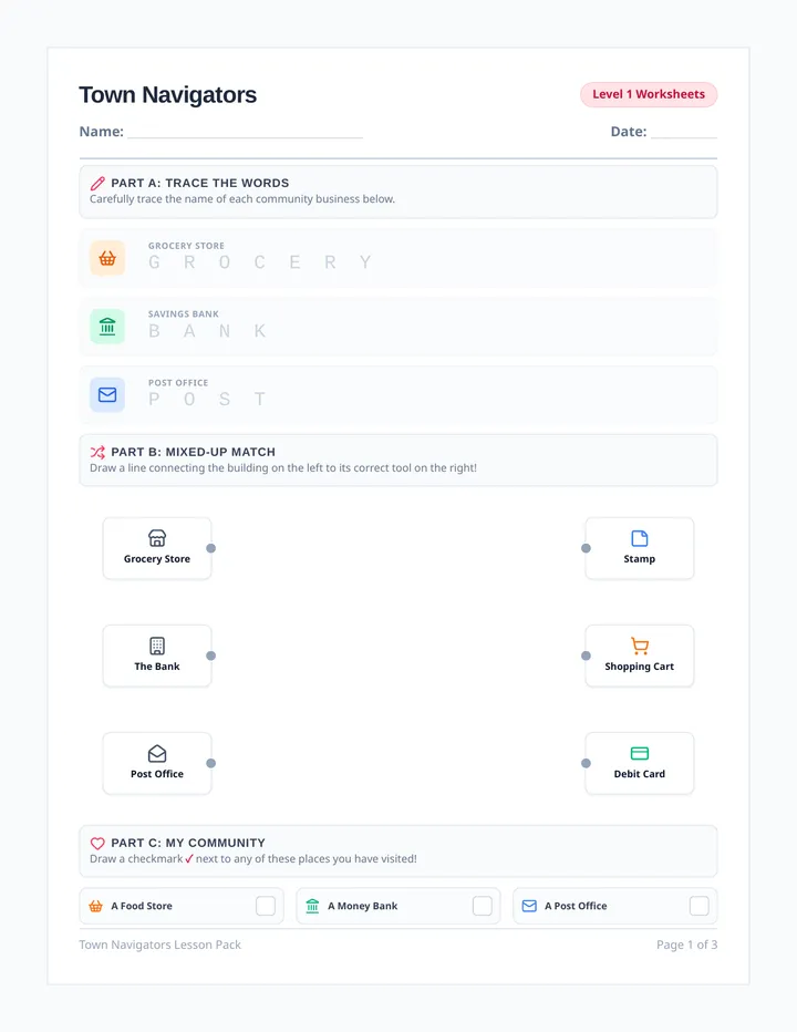 Town Explorer Worksheets