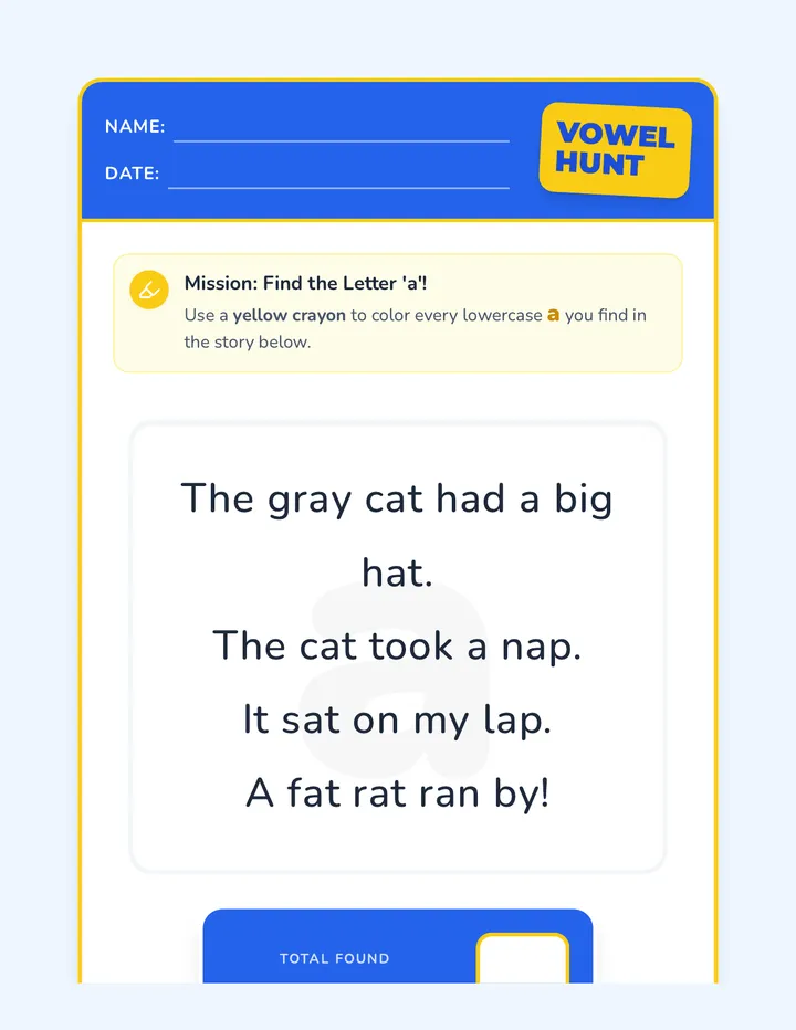 Vowel Hunt Worksheet