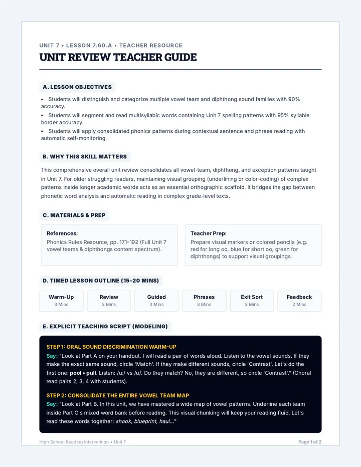 Unit Review Teacher Guide