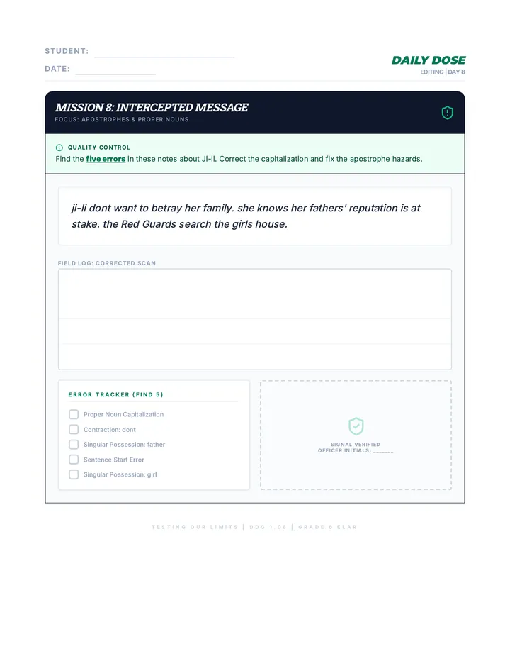 Day 8 Daily Dose Grammar Worksheet