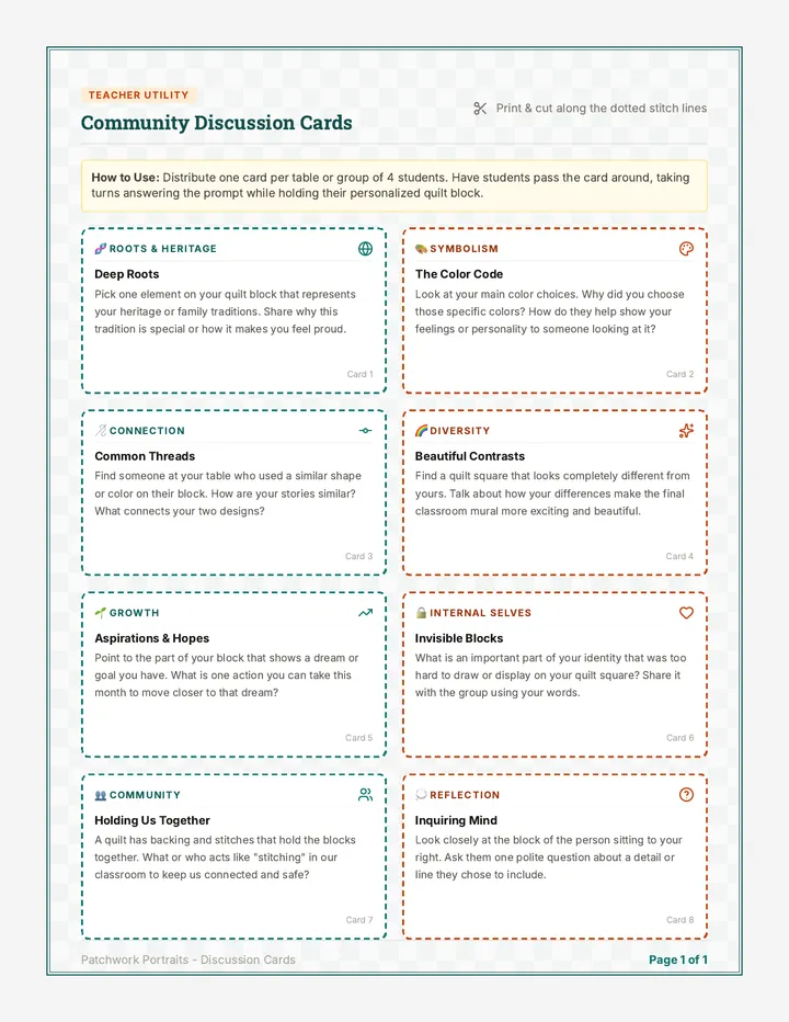 Patchwork Portraits Discussion Cards