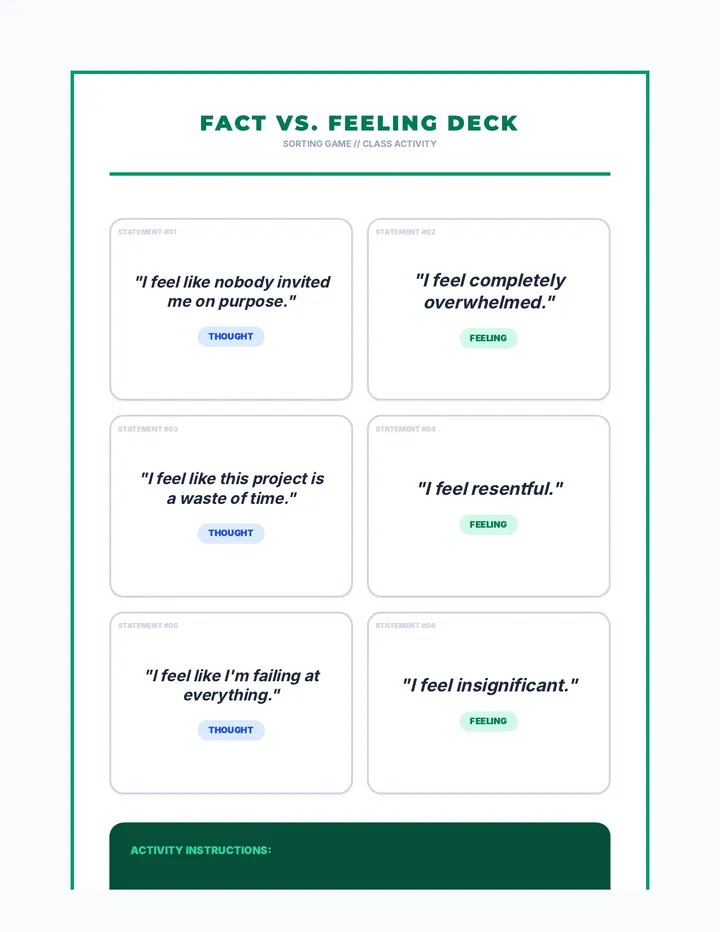 Fact Feeling Sorting Cards