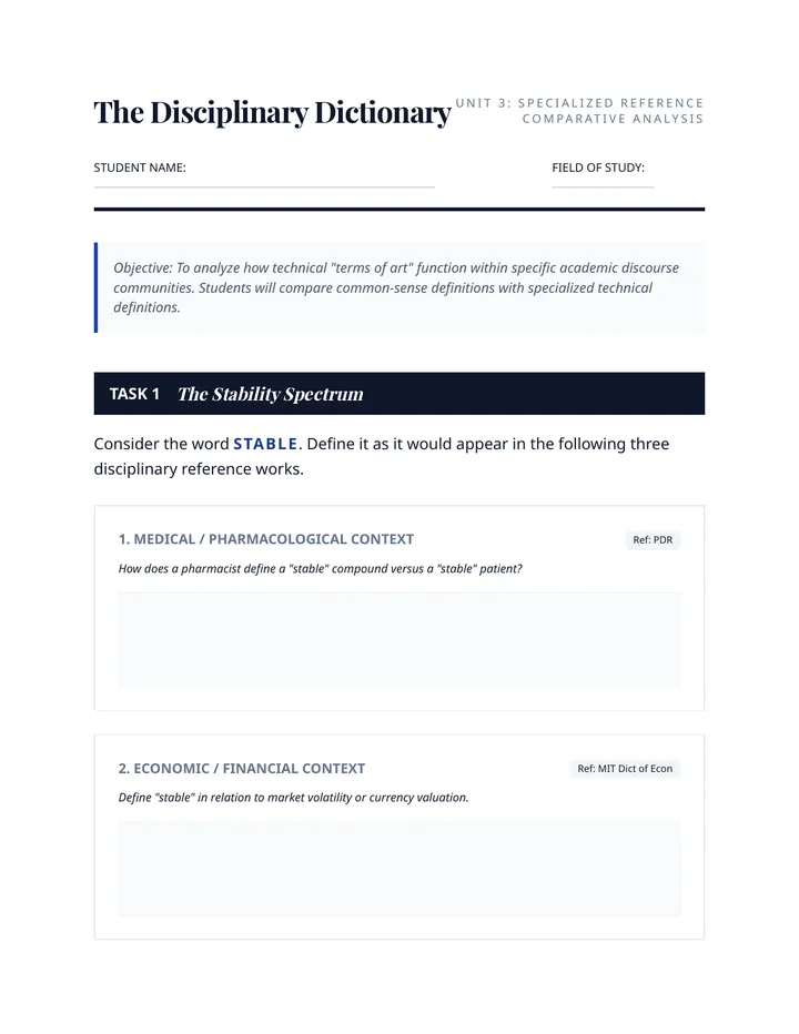 Disciplinary Definitions Worksheet
