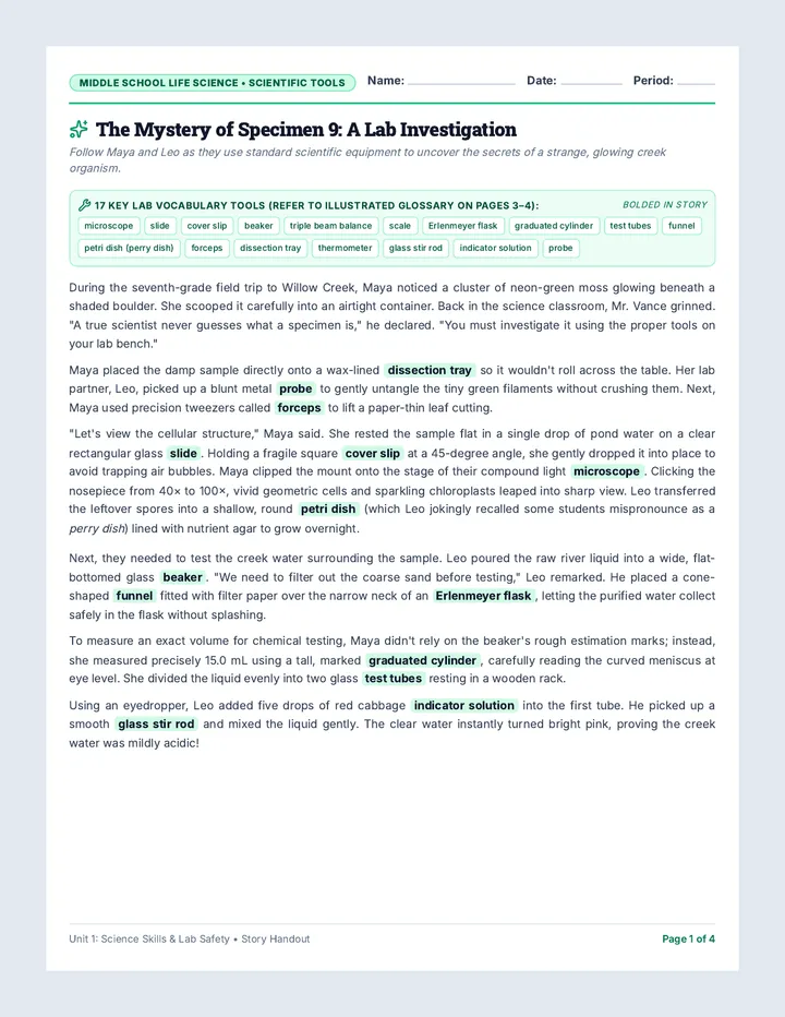Mystery Specimen Story Handout