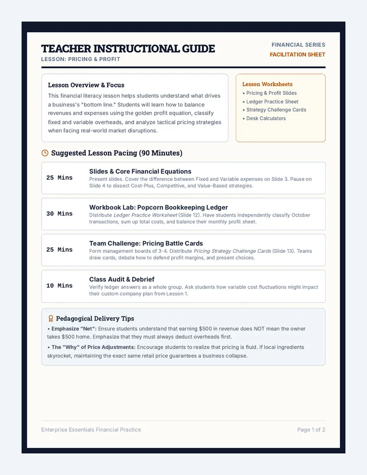 Pricing and Profit Teacher Guide