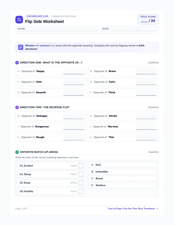 Flip Side Worksheet
