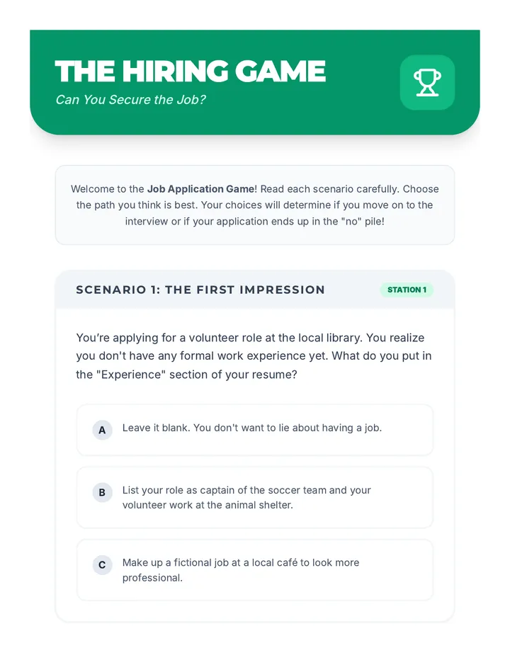 Job Application Game Activity