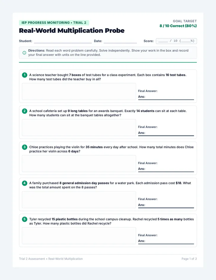 Trial Two Probe Worksheet