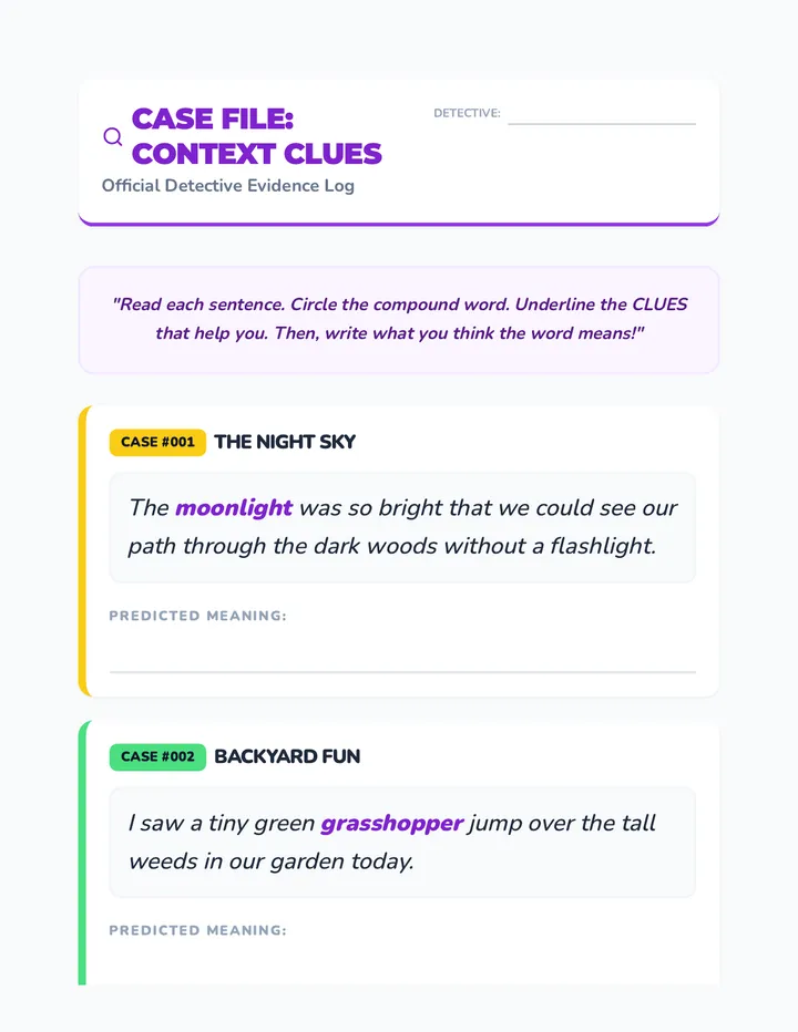 Context Clue Detective Worksheet