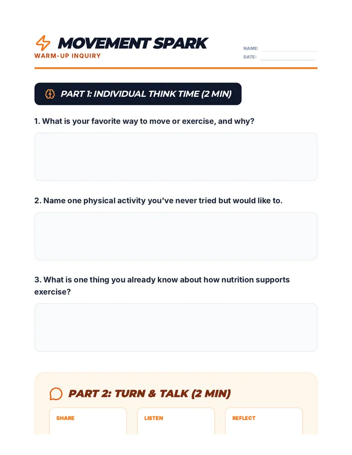 Movement Spark Hook Worksheet