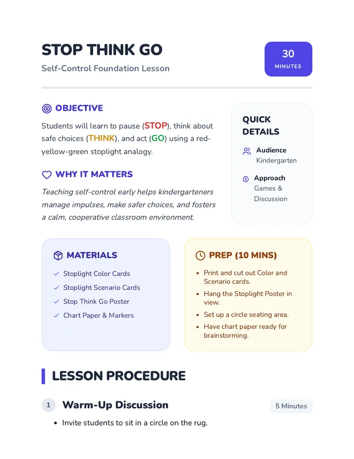 Go Lessen Stop Think Go • Lesson • Lenny.com