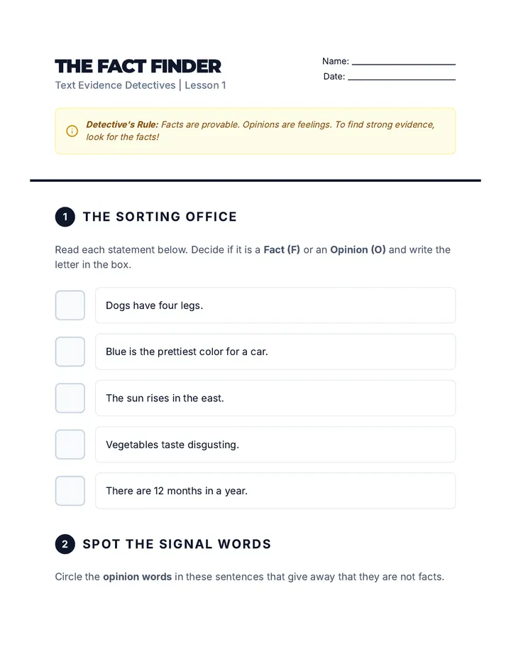Fact Finder Worksheet