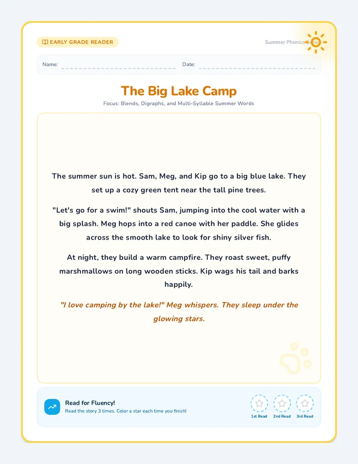 Lake Camp Decodable Passage