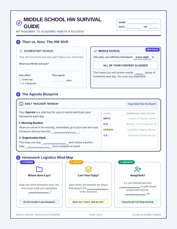 Middle School HW Survival Student Packet