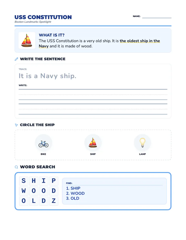 USS Constitution Spotlight Worksheet