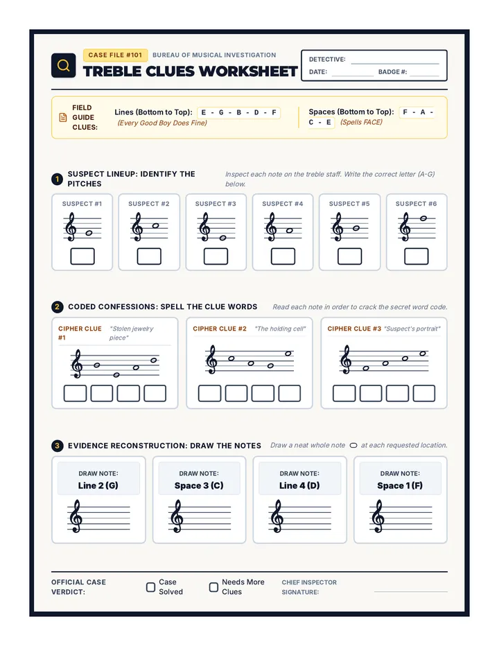 Treble Clues Worksheet