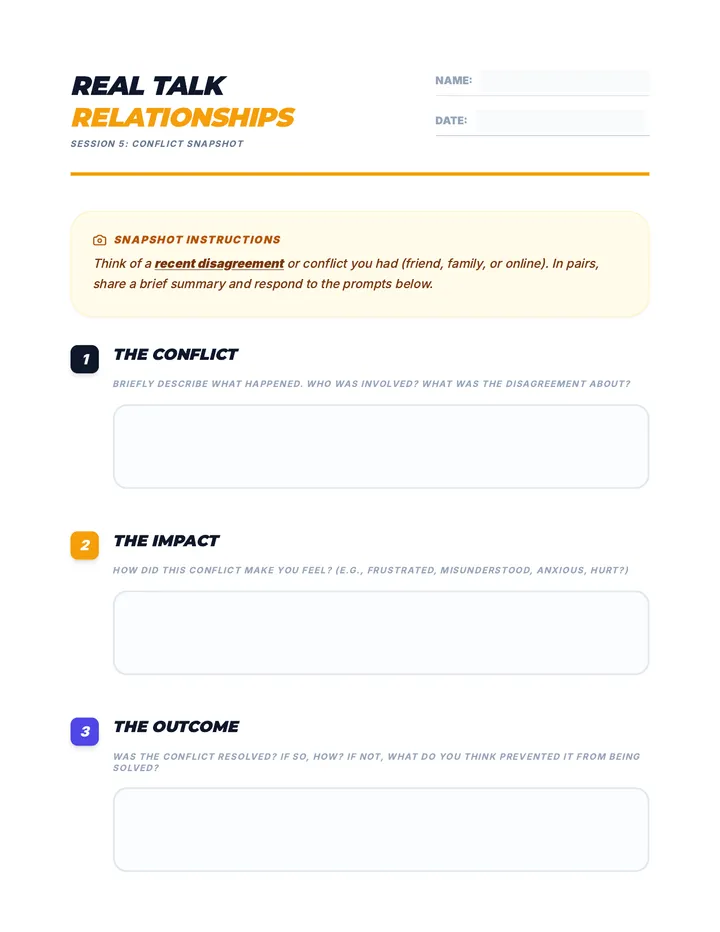 Conflict Snapshot Worksheet