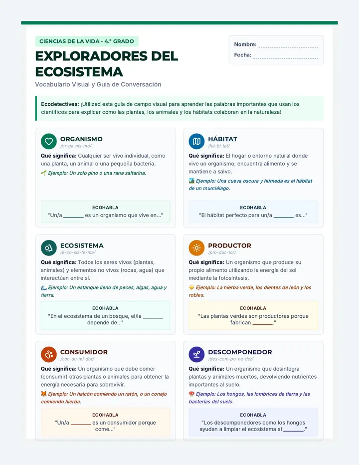 Eco Explorers Vocabulary Handout