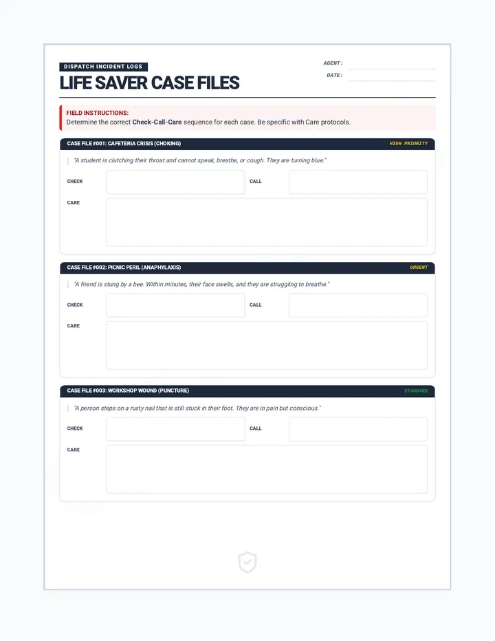 Life Saver Case Files Worksheet