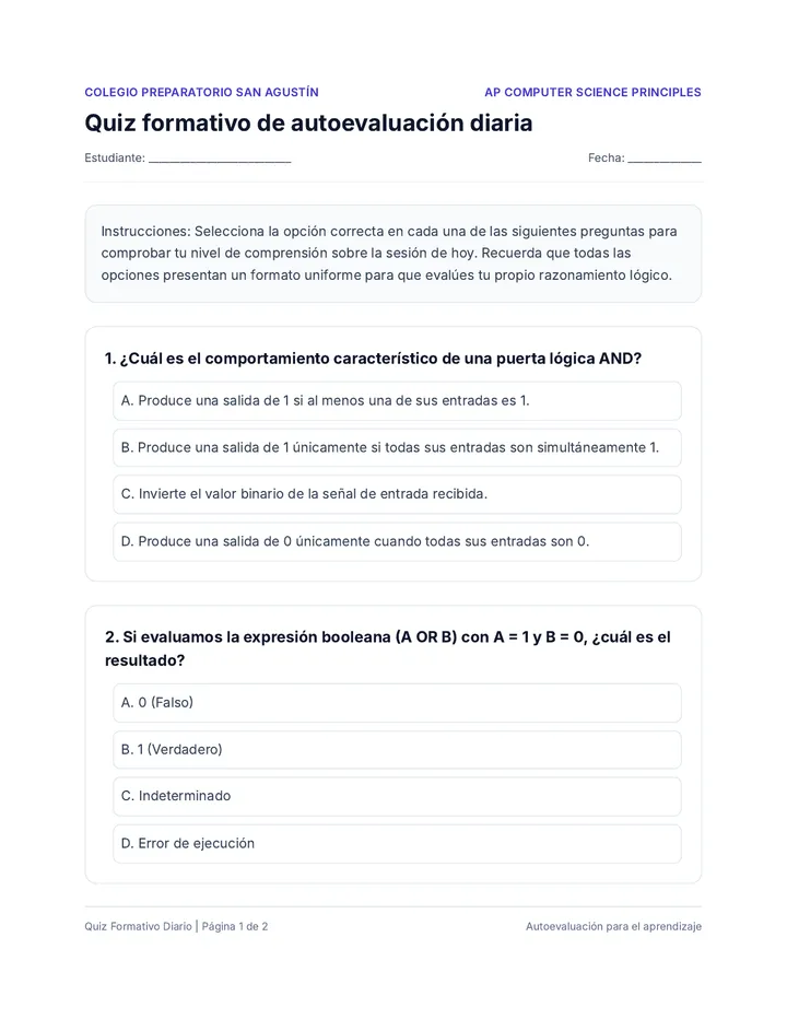Quiz de Autoevaluacion Diaria