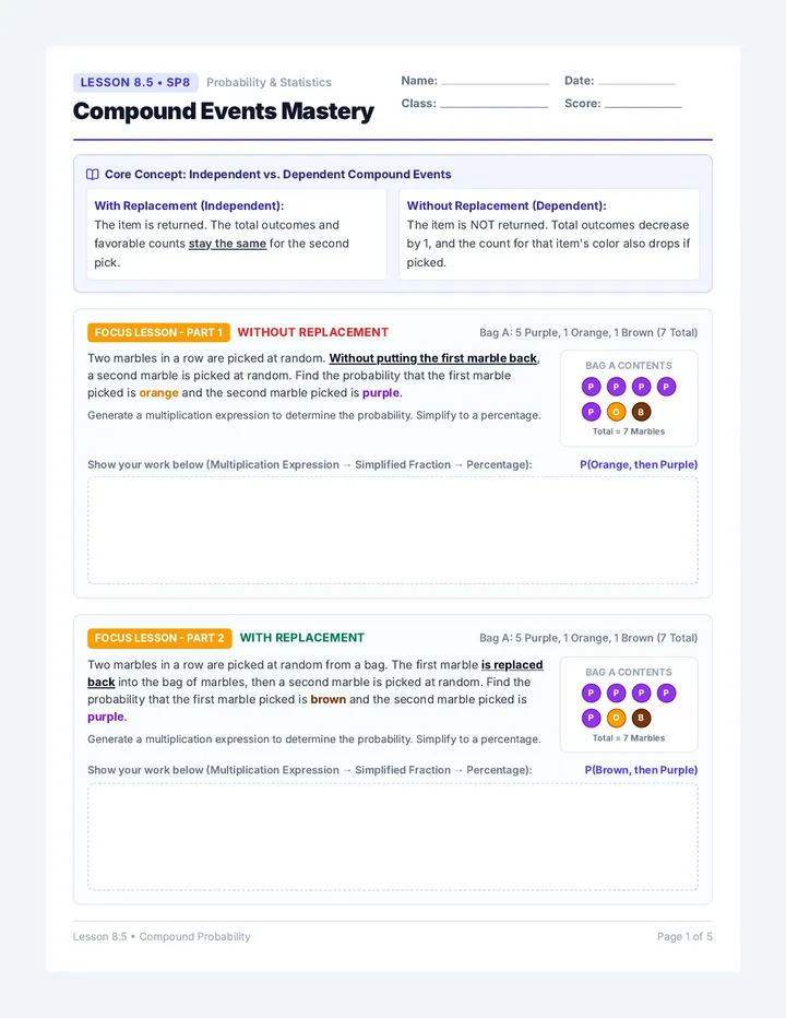 Compound Events Mastery Worksheet