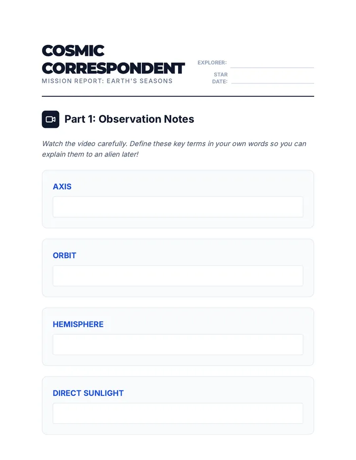 Cosmic Correspondent Worksheet
