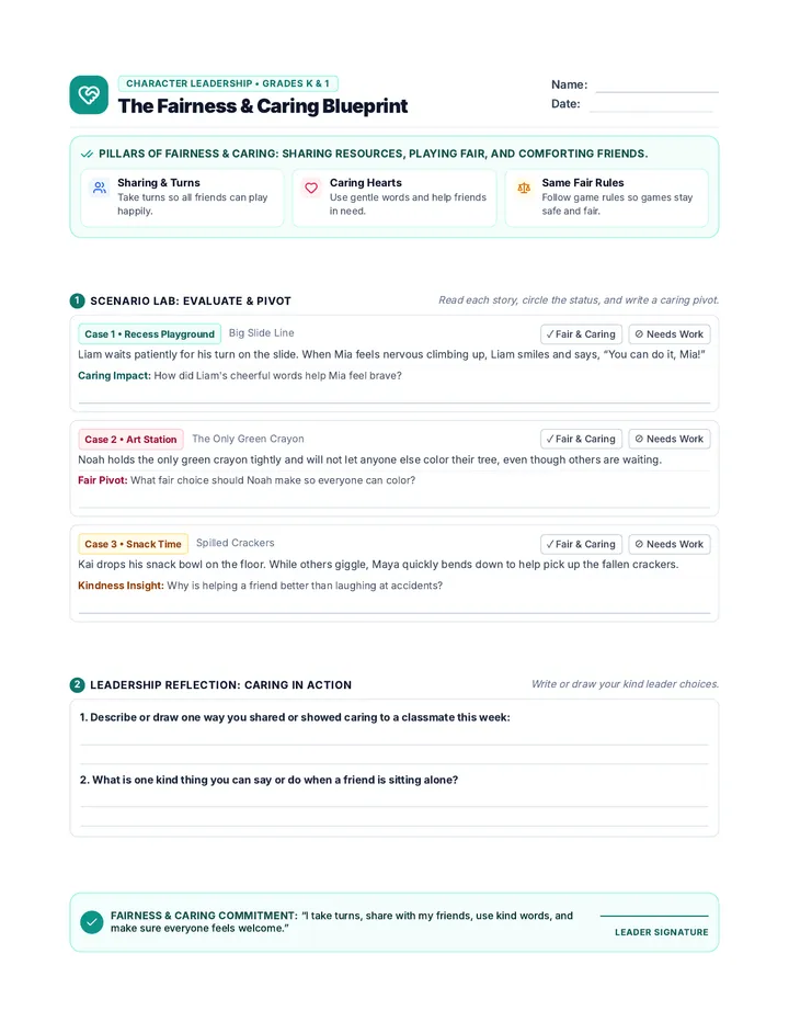Fairness Caring K1 Worksheet