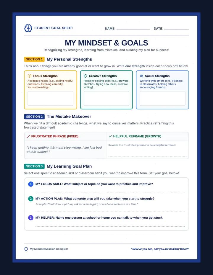My Mindset and Goals Worksheet
