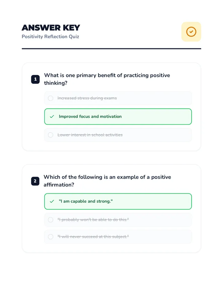 Positivity Reflection Quiz Answer Key