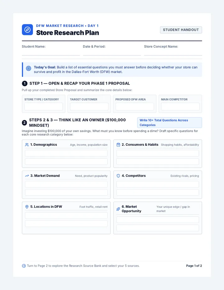 Market Research Plan Handout