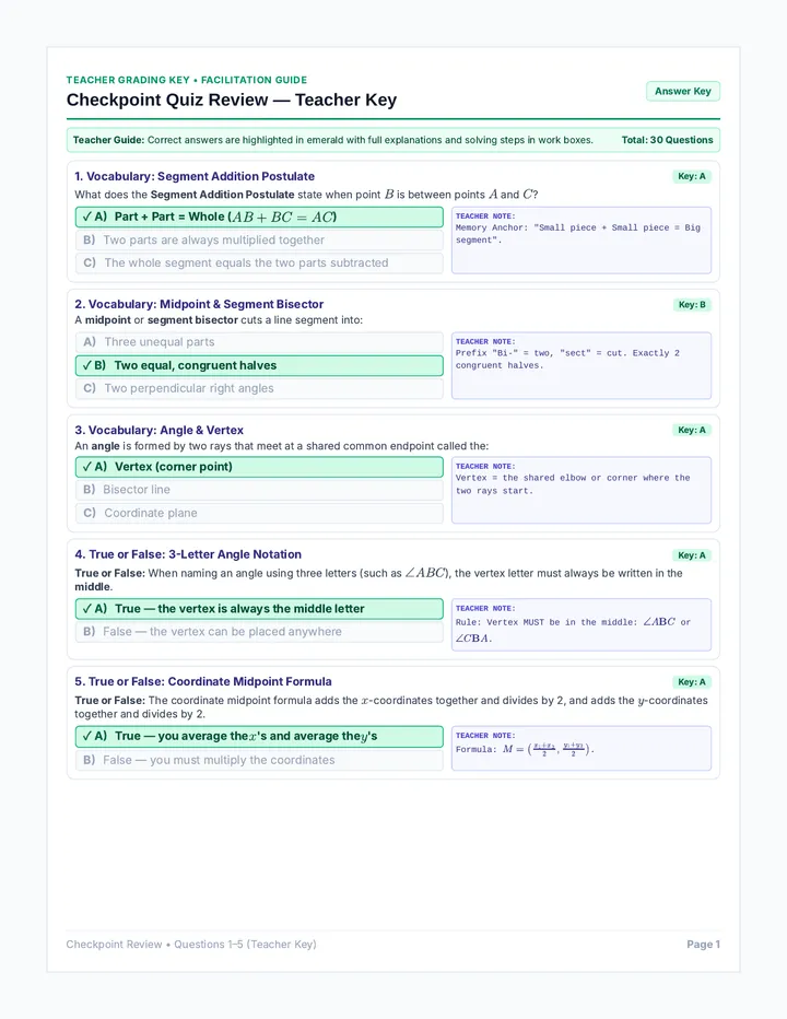 Checkpoint Review Teacher Key