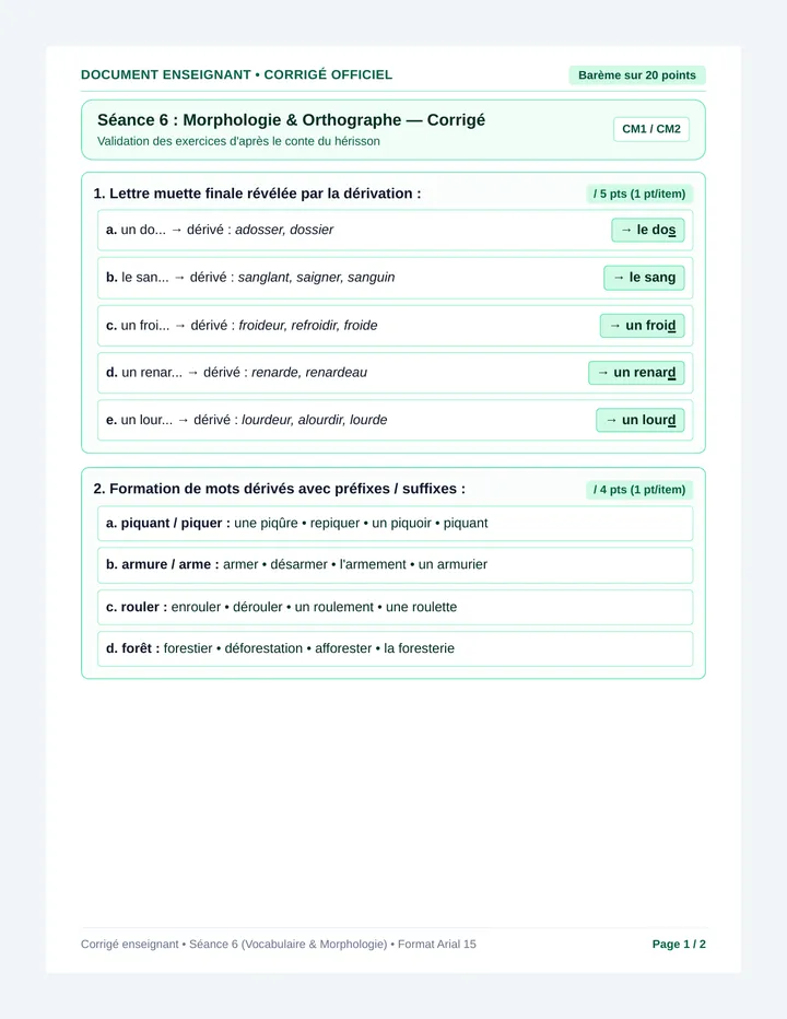 Herisson Morphologie Fiche Corrige