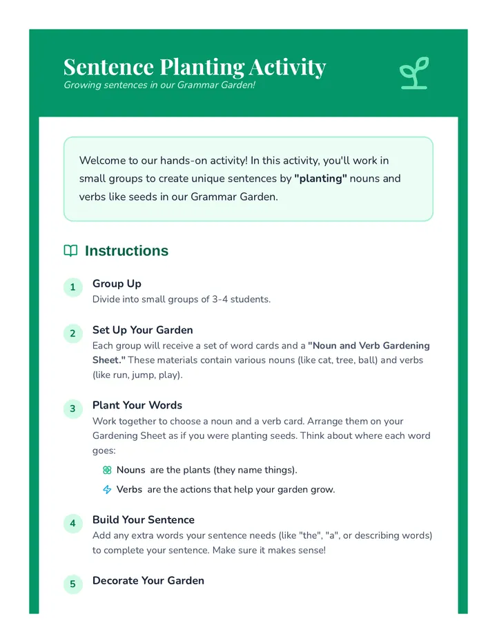 Sentence Planting Activity
